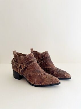 Donald J. Pliner Desta Brown Leather Studded Western ankle Boot